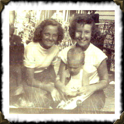 Joan and Mary with Little Johnnie, 1949